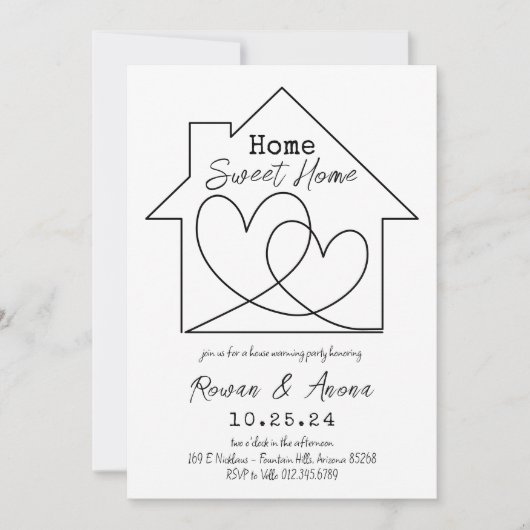 Bewerkbare kleur Handgetrokken Sweet House Warming Kaart (Voorkant)