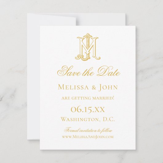 BEWERKBARE KLEUR JM Monogram of MJ Monogram Save The Date (Voorkant)