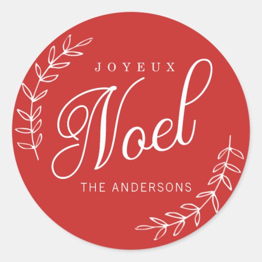 BEWERKBARE Kleur Joyeux Noel Kerstmis Ronde Sticker (Voorkant)