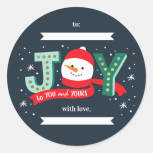 BEWERKBARE KLEUR Joyful Snowman Holiday Gift Stick Ronde Sticker