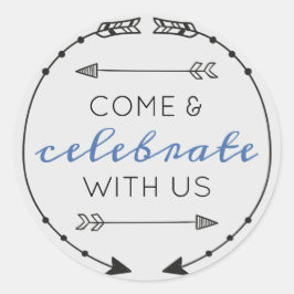 Bewerkbare Kleur Kom & Vier Feest Met Ons Ronde Sticker