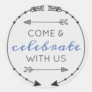 Bewerkbare Kleur Kom & Vier Feest Met Ons Ronde Sticker