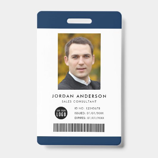 Bewerkbare Kleur Logo Toevoegen Streepjescode Werk Badge (Voorzijde)
