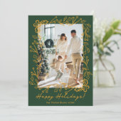 Bewerkbare Kleur Mistletoe Doodles 2 Foto's Gelukk Feestdagenkaart (Staand voorkant)