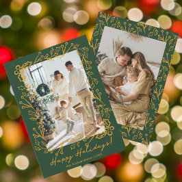 Bewerkbare Kleur Mistletoe Doodles 2 Foto's Gelukk Feestdagenkaart