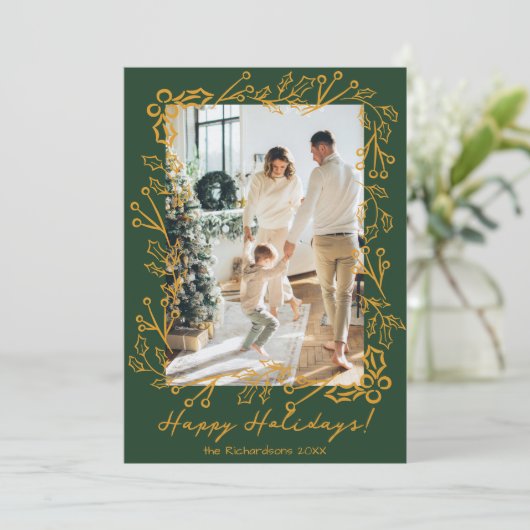 Bewerkbare Kleur Mistsliertdoedels 2 Foto's Gelukk Feestdagenkaart (Staand voorkant)