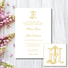 BEWERKBARE KLEUR MJ Monogram JM Monogram Uitnodigi Kaart