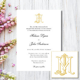 BEWERKBARE KLEUR MJ Monogram JM Monogram Uitnodigi Kaart