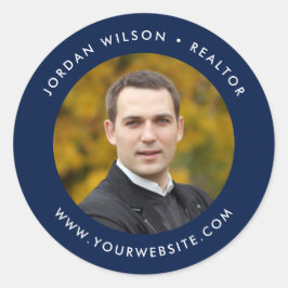 Bewerkbare kleur Modern Round Uw foto toevoegen Ronde Sticker