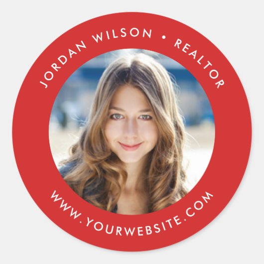 Bewerkbare kleur Modern Round Uw foto toevoegen Ronde Sticker (Voorkant)