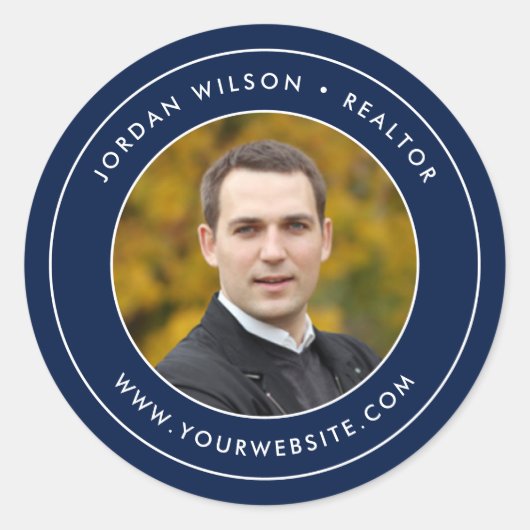 Bewerkbare kleur Moderne dubbele rand Uw foto toev Ronde Sticker (Voorkant)