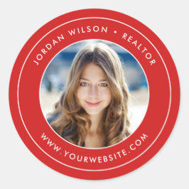 Bewerkbare kleur Moderne dubbele rand Uw foto toev Ronde Sticker