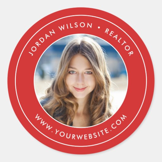 Bewerkbare kleur Moderne dubbele rand Uw foto toev Ronde Sticker (Voorkant)