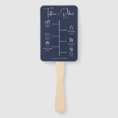 Bewerkbare kleur Navy Blue bruiloft tijdlijn Handwaaier (Voorkant)