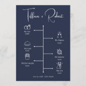 Bewerkbare kleur Navy Blue bruiloft tijdlijn Programmakaart (Voorkant)