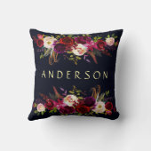 BEWERKBARE KLEUR Navy Bourgondië rustieke Boho Flo Kussen (Achterkant)