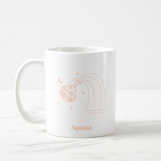Bewerkbare kleur Peach Aquarius Zodiac teken Koffiemok (Links)