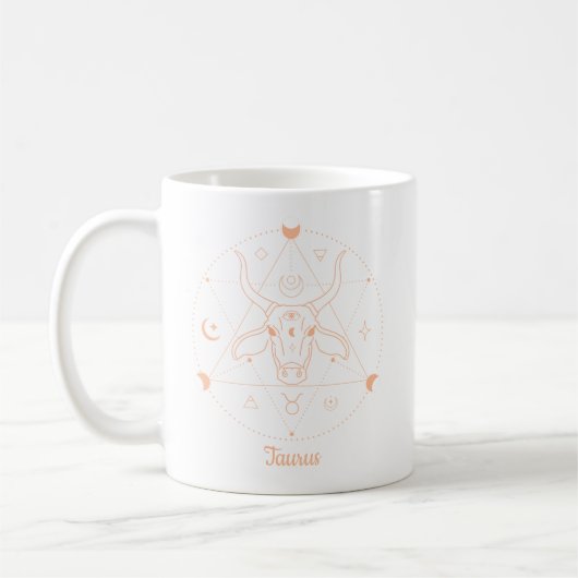 Bewerkbare kleur Peach Taurus Zodiac Sign Koffiemok (Links)