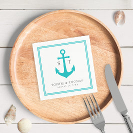 Bewerkbare Kleur Rand Monogram Anker Bruiloft Servet