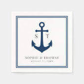 Bewerkbare Kleur Rand Monogram Anker Bruiloft Servet (Voorkant)