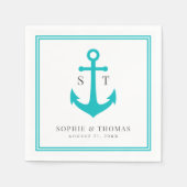Bewerkbare Kleur Rand Monogram Anker Bruiloft Servet (Voorkant)