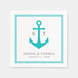 Bewerkbare Kleur Rand Monogram Anker Bruiloft Servet