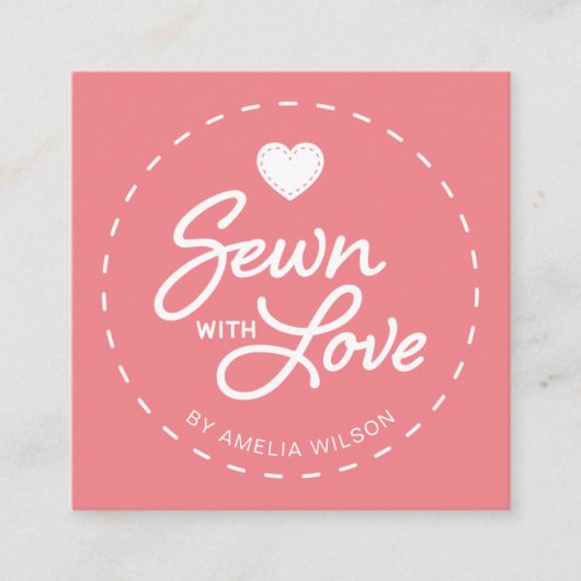 Bewerkbare kleur Stijlvol genaaid met Love Heart Vierkante Visitekaartje (Voorkant)