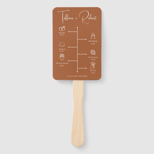 Bewerkbare kleur Terracota bruiloft programma Handwaaier (Voorkant)
