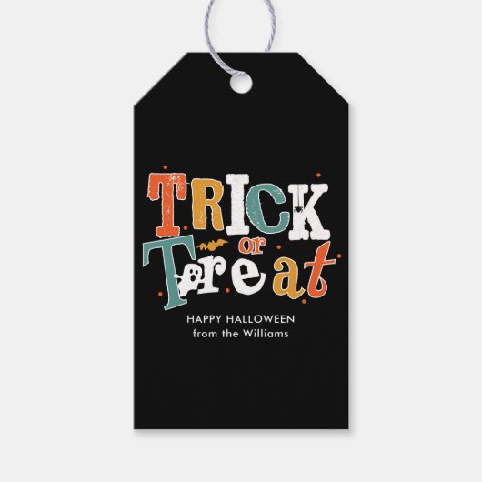 Bewerkbare kleur Trick or treat Halloween Cadeaulabel (Voorkant)