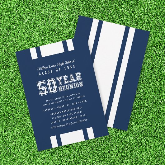 Bewerkbare kleur Varsity 50 jaar klasse reünie Kaart