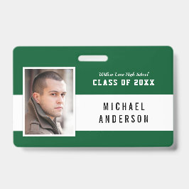 Bewerkbare Kleur Varsity Klasse Reünie Foto Naam Badge