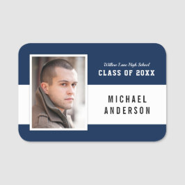 Bewerkbare kleur Varsity School Class Reunion Foto Naamplaatje