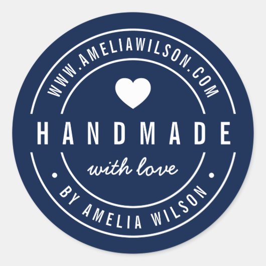 BEWERKBARE Kleur Vet Handgemaakt Met Liefde Hart Ronde Sticker (Voorkant)