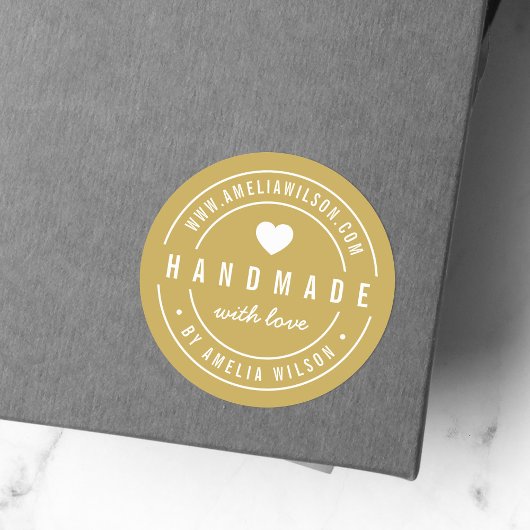 BEWERKBARE Kleur Vet Handgemaakt Met Liefde Hart Ronde Sticker