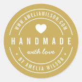 BEWERKBARE Kleur Vet Handgemaakt Met Liefde Hart Ronde Sticker (Voorkant)