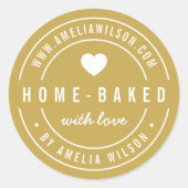 BEWERKBARE Kleur Vet Home-baked Met Liefde Hart Ronde Sticker (Voorkant)