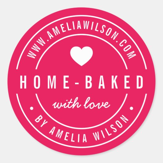 BEWERKBARE Kleur Vet Home-baked Met Liefde Hart Ronde Sticker (Voorkant)