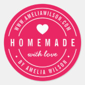 BEWERKBARE Kleur Vet Zelfgemaakt met Liefde Hart Ronde Sticker (Voorkant)