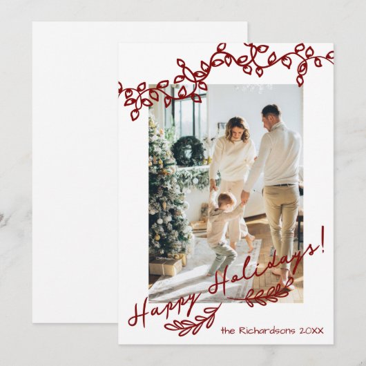 Bewerkbare kleur Whimsical Christmas Doodles Foto Feestdagenkaart (Voorkant / Achterkant)