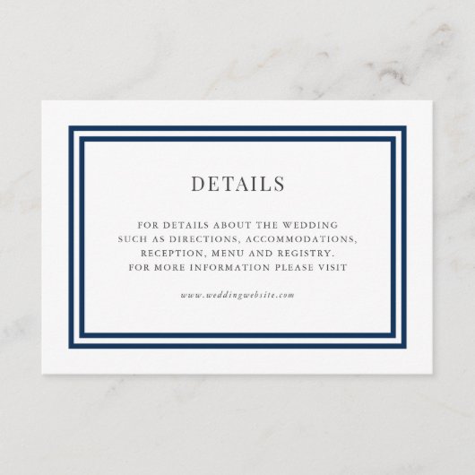 Bewerkbare kleur witte strepen bruiloft details informatiekaartje (Voorkant)