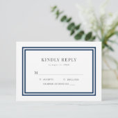 Bewerkbare Kleur Witte Strepen Nautische Bruiloft RSVP Kaartje (Staand voorkant)