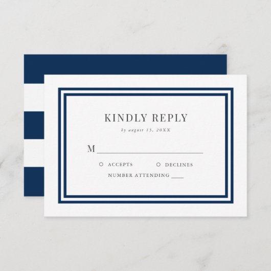 Bewerkbare Kleur Witte Strepen Nautische Bruiloft RSVP Kaartje (Voorkant / Achterkant)