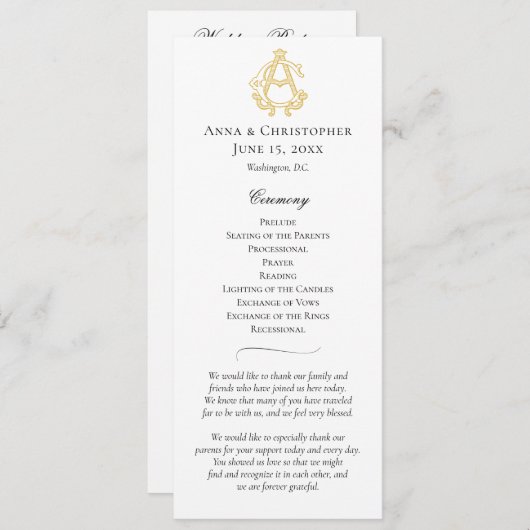 BEWERKBARE KLEUREN AC Monogram CA Monogram Program Programmakaart (Voorkant / Achterkant)