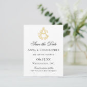 BEWERKBARE KLEUREN AC Monogram CA Monogram Uitnodi Save The Date (Staand voorkant)