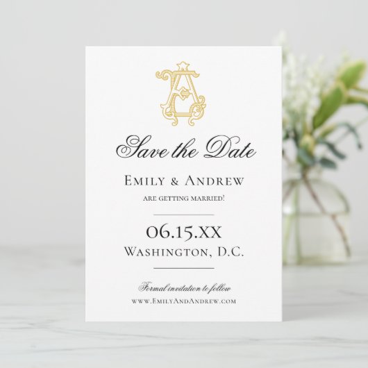 BEWERKBARE KLEUREN AE Monogram EA Monogram Uitnodi Save The Date (Staand voorkant)