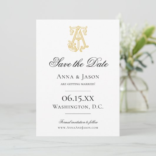BEWERKBARE KLEUREN AJ Monogram JA Monogram Uitnodi Save The Date (Staand voorkant)
