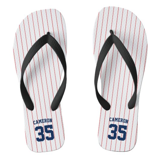 Bewerkbare Kleuren Baseball Jersey Strepen Naam Teenslippers (Voetbed)