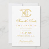 BEWERKBARE KLEUREN BC Monogram CB Monogram Uitnodi Save The Date (Voorkant)