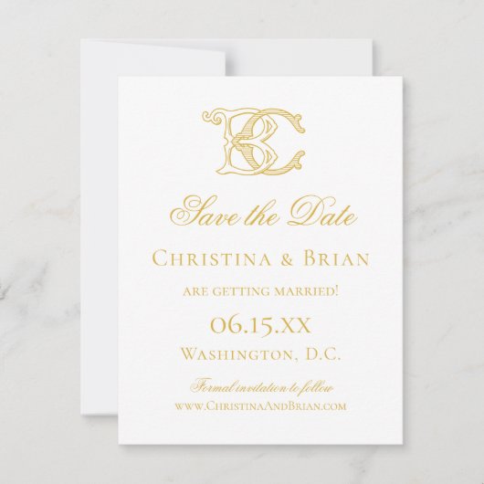 BEWERKBARE KLEUREN BC Monogram CB Monogram Uitnodi Save The Date (Voorkant)