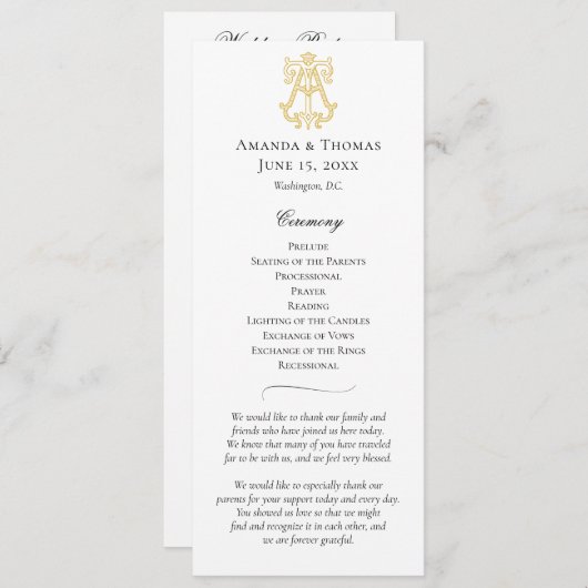 BEWERKBARE KLEUREN BIJ Monogram TA Monogram Progra Programmakaart (Voorkant / Achterkant)